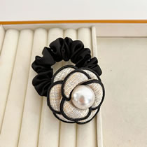Fashion Black Camellia Hair Tie Pearl Camellia Hair Tie