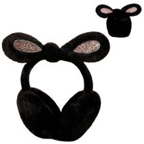 Fashion Bow Black Plush Rabbit Ears Earmuffs