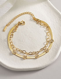 Fashion Gold Titanium Steel Diamond Heart Snake Bone Chain Double Layer Bracelet