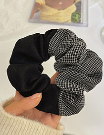 Fashion Black Fight Fabric Check Color Block Pleated Scrunchie