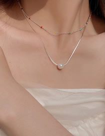 Fashion Twenty Four# Geometric Pearl Double Layer Necklace