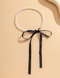 Fashion 2# Pearl And Beaded Tie Velvet Bow Necklace