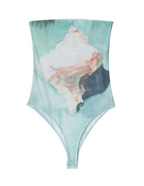 Fashion Color Printed Bandeau And Tulle Bodysuit