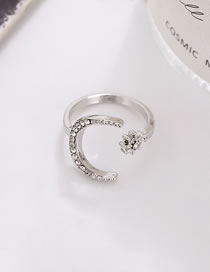 Fashion Silver Alloy Diamond Moon Split Ring