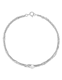 Fashion Platinum Sterling Silver Geometric Pearl Chain Bracelet