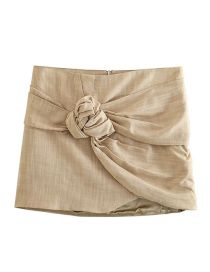 Fashion Khaki Polyester Knotted Floral Skirt