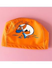 Fashion Orange Pu Printed Kids Coated Swimming Cap