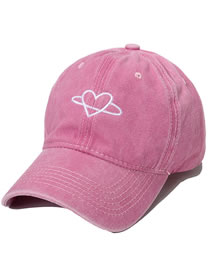 Fashion Pink Washed Heart Embroidered Baseball Cap