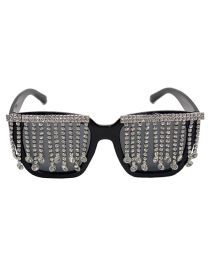 Fashion Black Alloy Diamond Tassel Large Frame Sunglasses