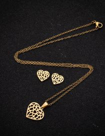 Fashion Gold Titanium Steel Heart Necklace Earrings Set
