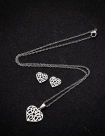 Fashion Silver Titanium Steel Heart Necklace Earrings Set