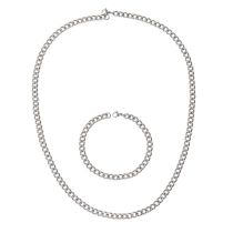 Fashion Silver Cuban Chain Necklace And Bracelet Stainless Steel Chain Necklace Bracelet Set