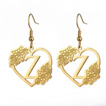 Fashion Golden Z Stainless Steel Flower Heart 26 Letter Earrings