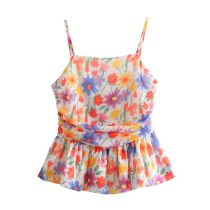 Fashion Color Polyester Printed Halter Top 