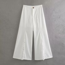 Fashion White Polyester Lace Straight Trousers 