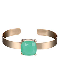 Personality Green Square Gemstone Decorated Opening Design Alloy Fashion Bangles