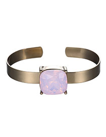 Exaggerated Pink Square Diamond Decorated Opening Design Alloy Fashion Bangles