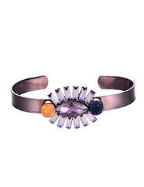 Vintage Purple+pink Geomestric Diamond Decorated Opening Design Alloy Fashion Bangles