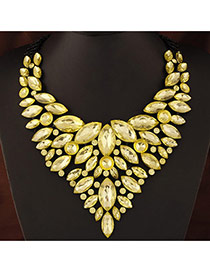 Luxury Yellow Geometric Gemstone Decorated Hollow Out Collar Necklace