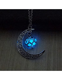 Fashion Blue Hollow Out Moon Pendant Decorated Simple Necklace