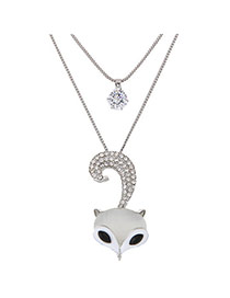 Fashion Silver Color Fox Pendant Decorated Simple Double Layer Necklace