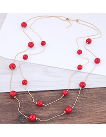 Elegant Red+white Pearl Decorated Multi-layer Pure Color Necklace